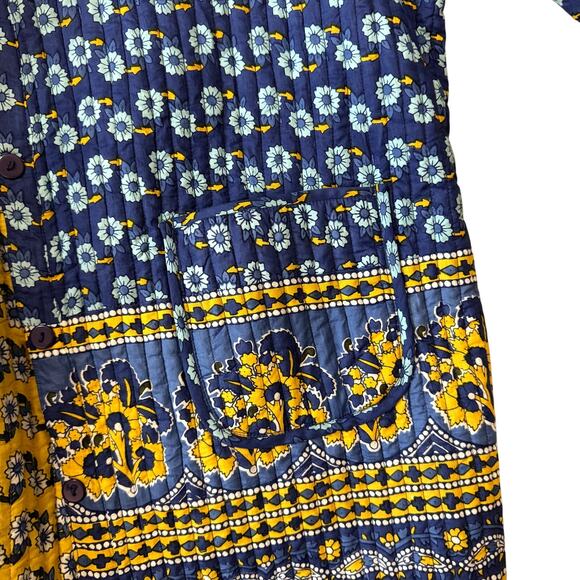 Reversible Quilty Handmade Chore Coat Large/XL Women's Blue Yellow - Picture 2 of 4